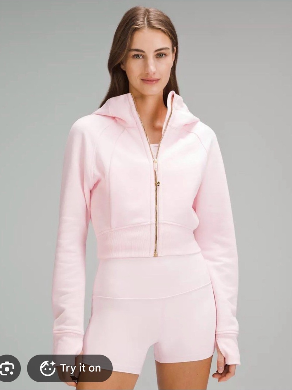 lululemon athletica Light Pink & Gold Cropped Hooded Zip Jacket